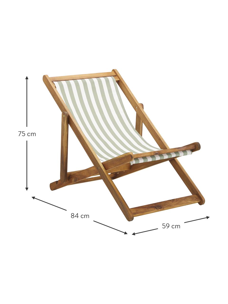 Inklapbare ligstoel Zoe, Frame: geolied acaciahout, Groen, wit, B 59 x D 91 cm