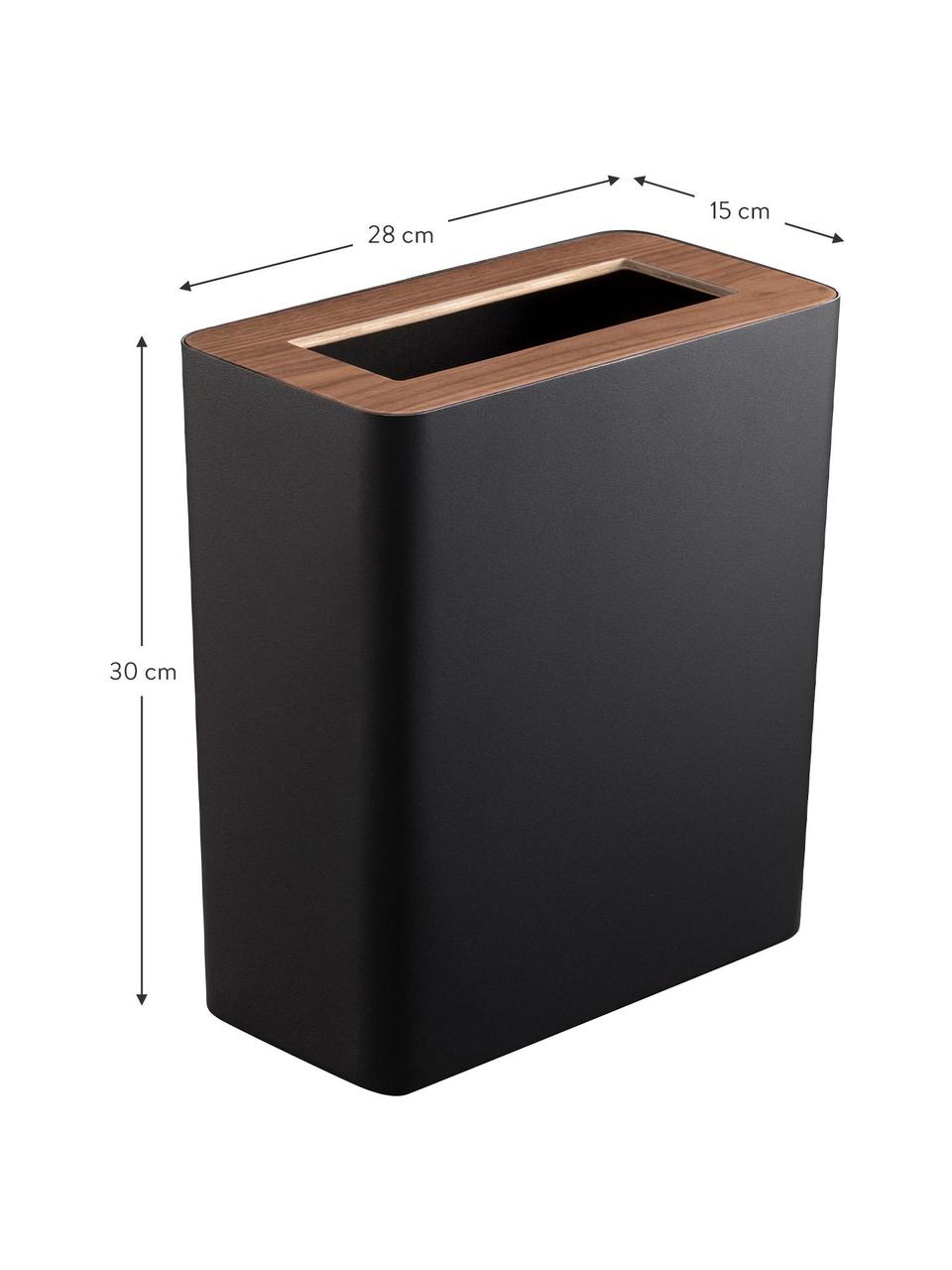 Papiermand Rin van gelakt staal, Deksel: hout, Zwart, donker hout, B 28 x H 30 cm