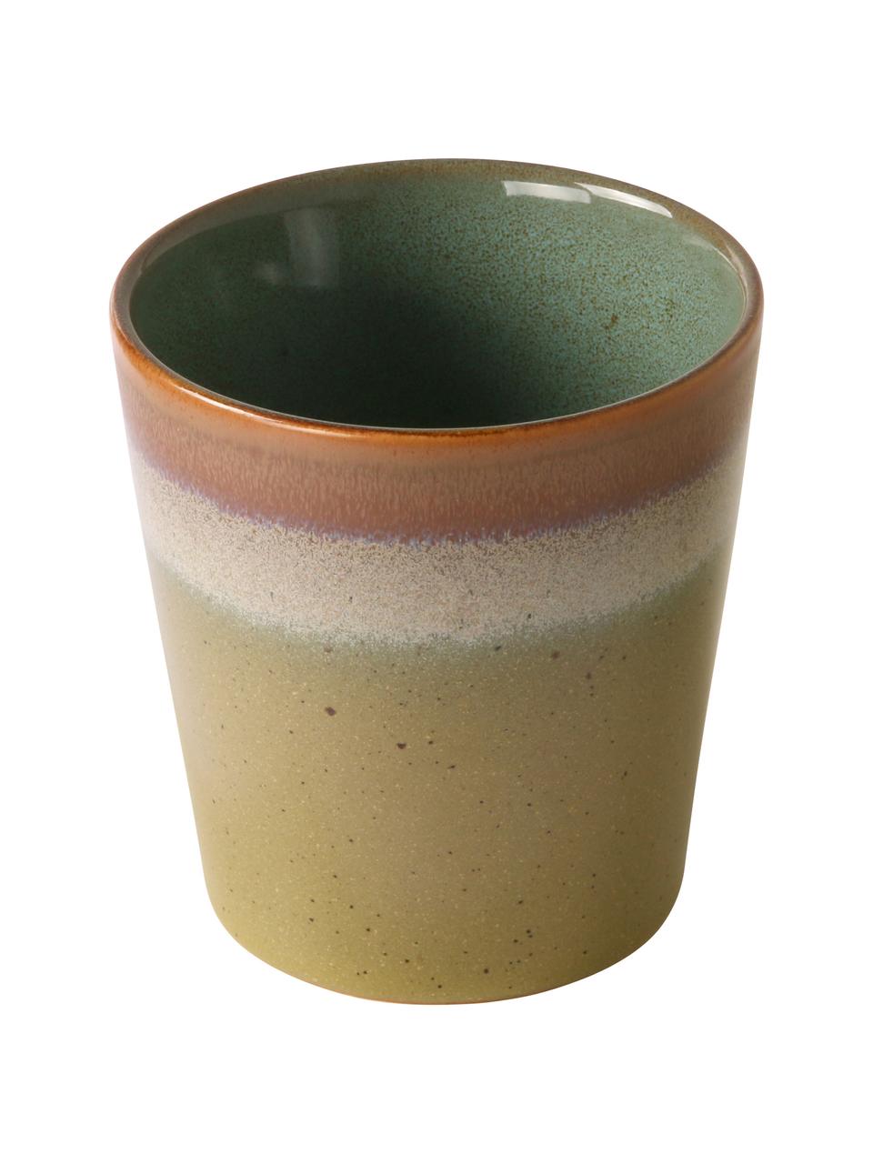 Tazza senza manico fatta a mano in stile retrò 70's 4 pz, Gres, Verde, marrone, Ø 8 x Alt. 8 cm