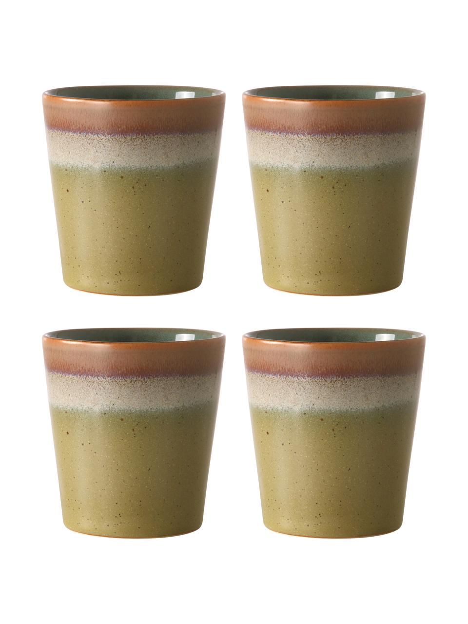 Sada malých ručně vyrobených pohárků v retro stylu 70's, 4 díly, Zelená, hnědá