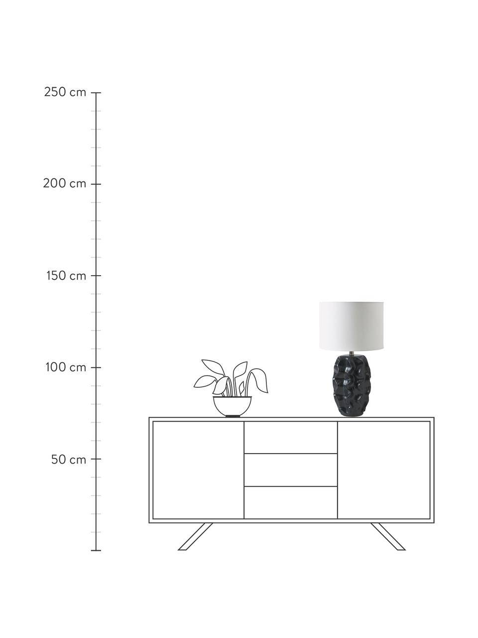 Lampada da tavolo grande con base in ceramica Parker, Paralume: lino, Struttura: metallo rivestito, Bianco, nero, Ø 36 x Alt. 63 cm
