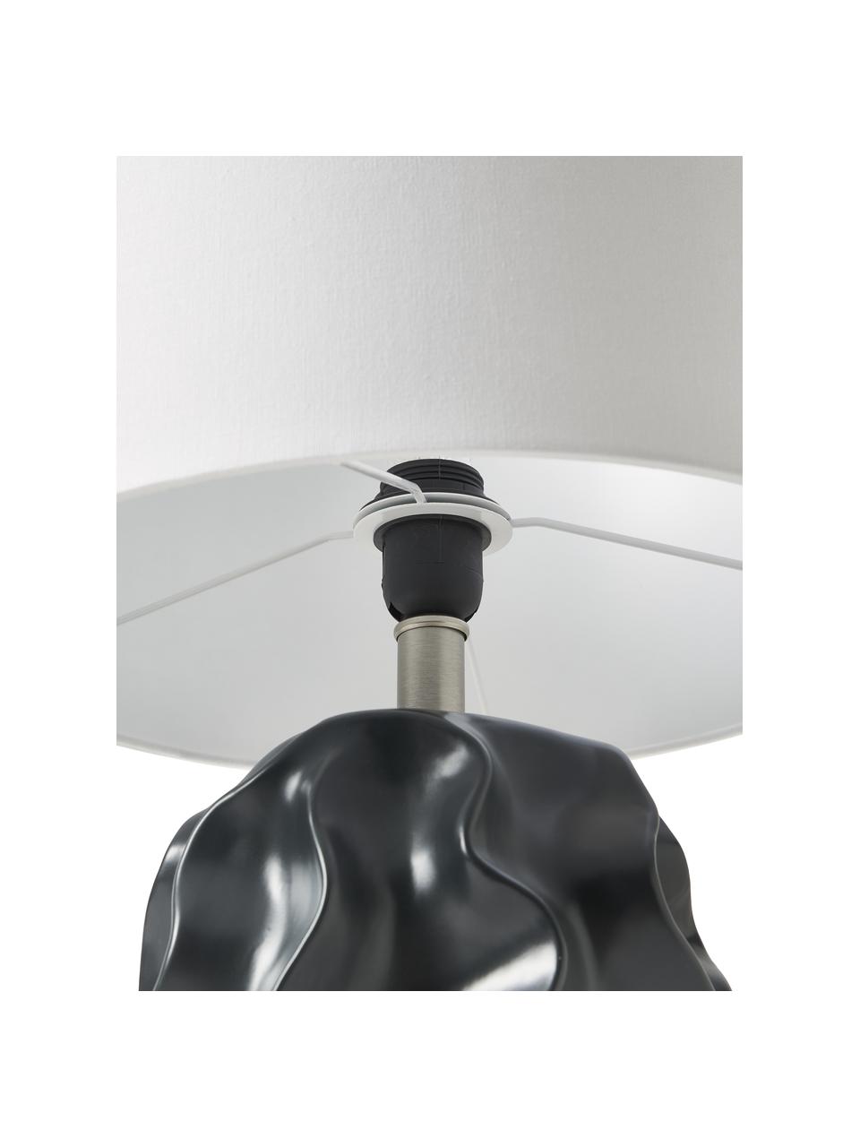 Lampada da tavolo grande con base in ceramica Parker, Paralume: lino, Struttura: metallo rivestito, Bianco, nero, Ø 36 x Alt. 63 cm