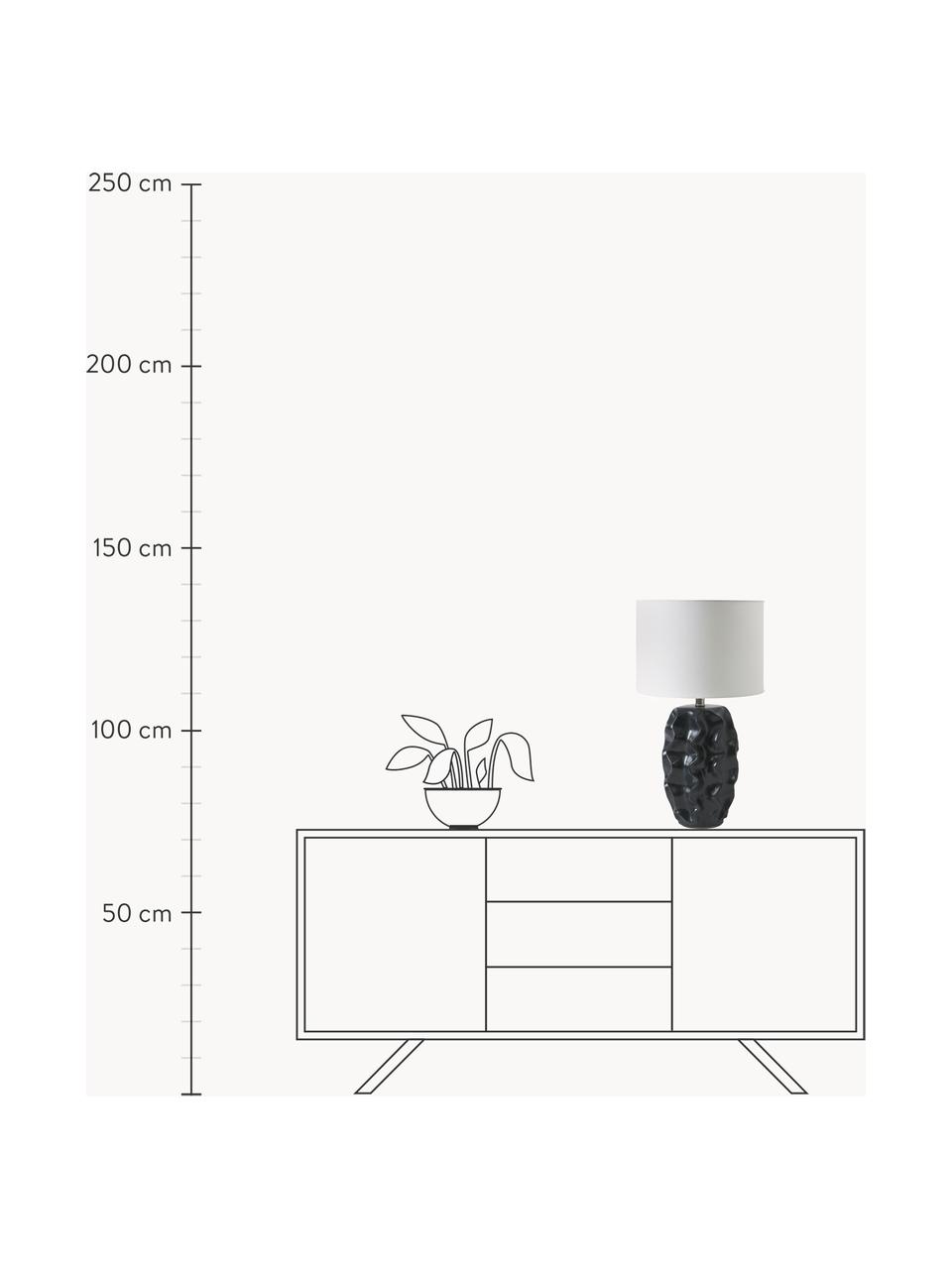 Lámpara de mesa grande cerámica Parker, Pantalla: lino, Estructura: metal recubierto, Cable: plástico, Blanco, negro, Ø 36 x Al 63 cm