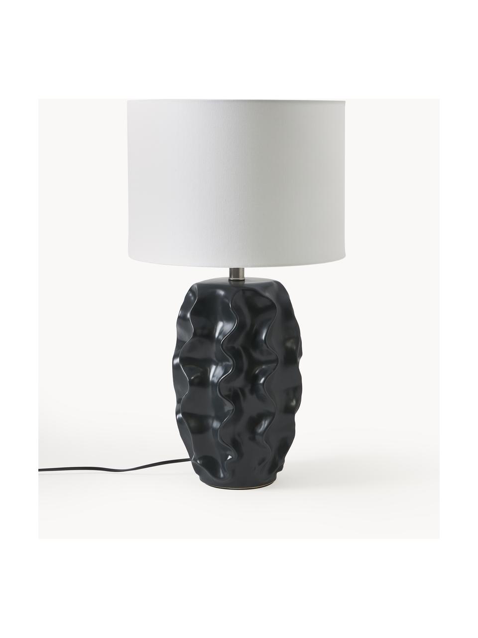 Lampada da tavolo grande con base in ceramica Parker, Paralume: lino, Struttura: metallo rivestito, Bianco, nero, Ø 36 x Alt. 63 cm