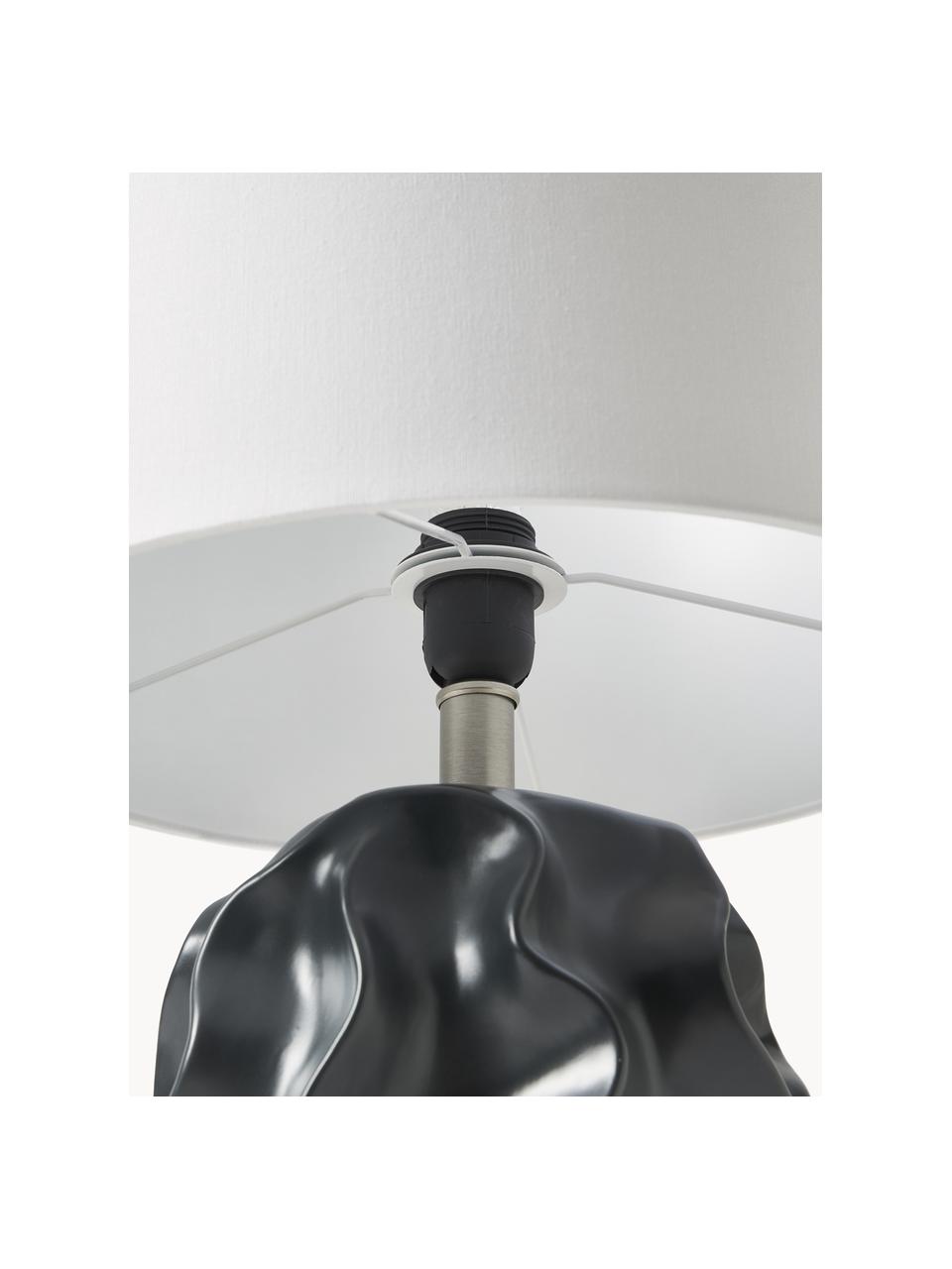 Große Tischlampe Parker mit Keramikfuß, Lampenschirm: Leinen, Lampenfuß: Keramik, Weiß, Schwarz, Ø 36 x H 63 cm