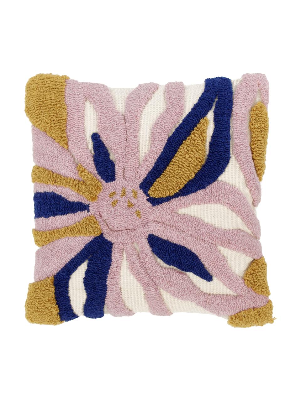 Bestickte Kissenhülle Poppy mit floralem Muster, Blau, B 45 x L 45 cm
