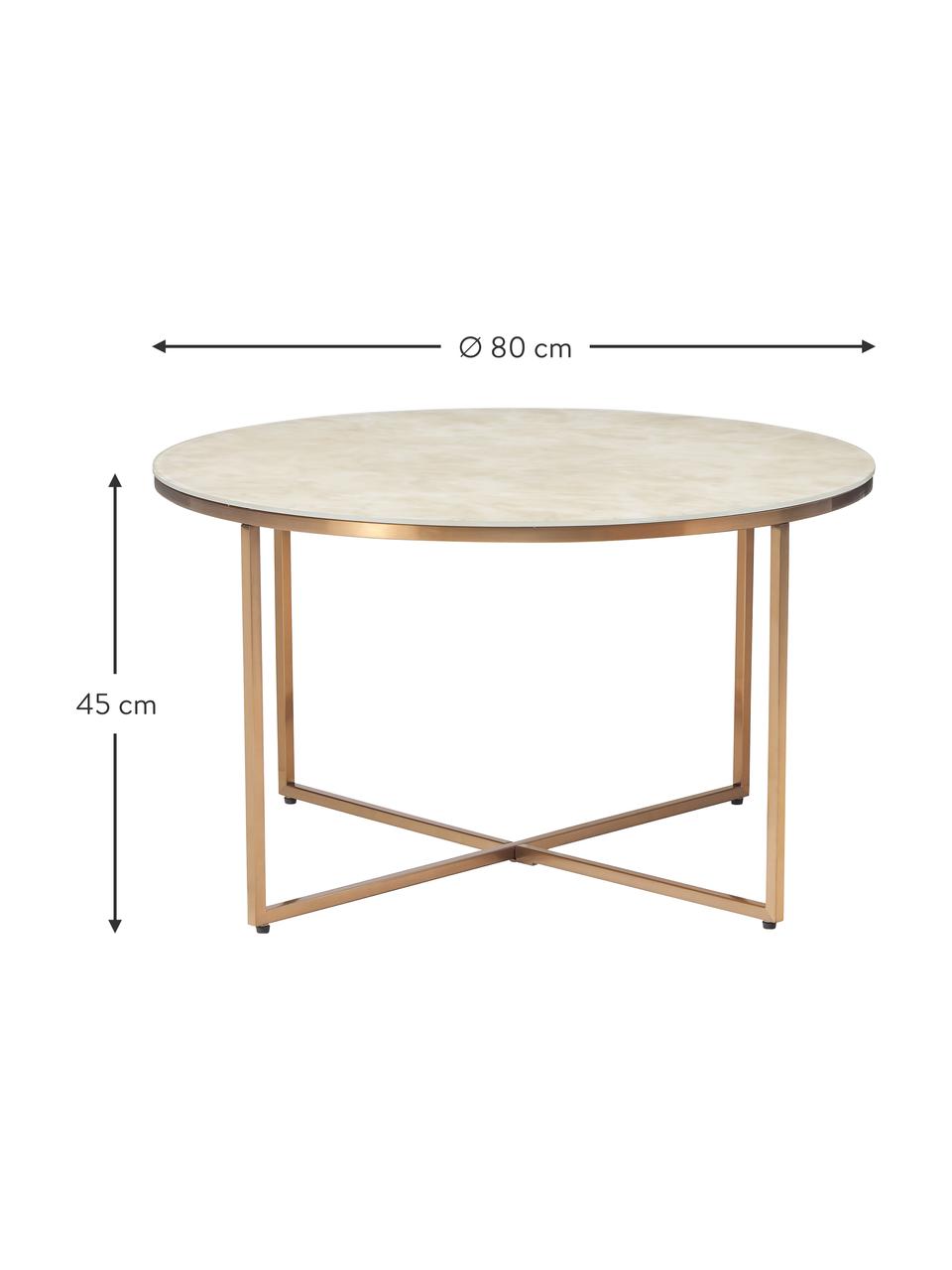 Kulatý konferenční stolek se skleněnou deskou v mramorovém vzhledu Antigua od Motsi Mabuse, Béžová v mramorovém vzhledu, mosazná, Ø 80 cm