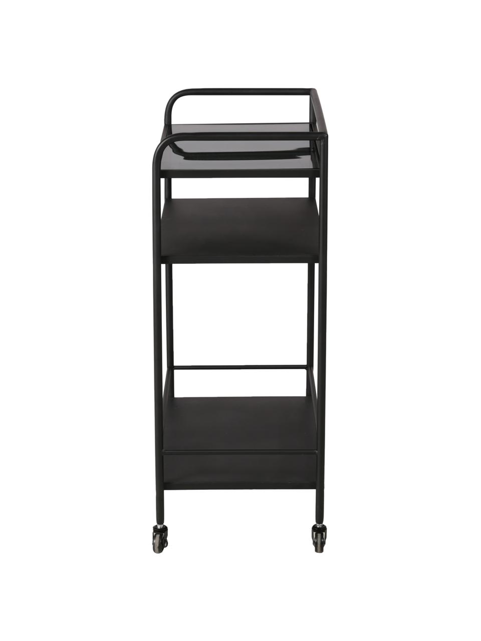 Wózek barowy z metalu ze szklanym blatem Markus, Nogi: metal malowany proszkowo, Czarny, S 58 x W 83 cm