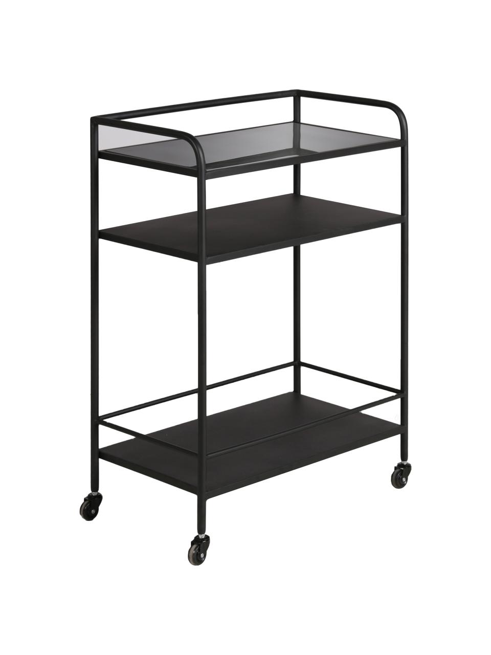 Kovový barový vozík se skleněnou deskou Markus, Černá, Š 58 cm, V 83 cm