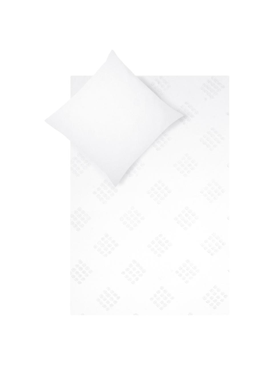 Baumwollperkal-Bettwäsche Fia mit getufteter Verzierung, Webart: Perkal Fadendichte 180 TC, Weiß, 200 x 200 cm + 2 Kissen 80 x 80 cm
