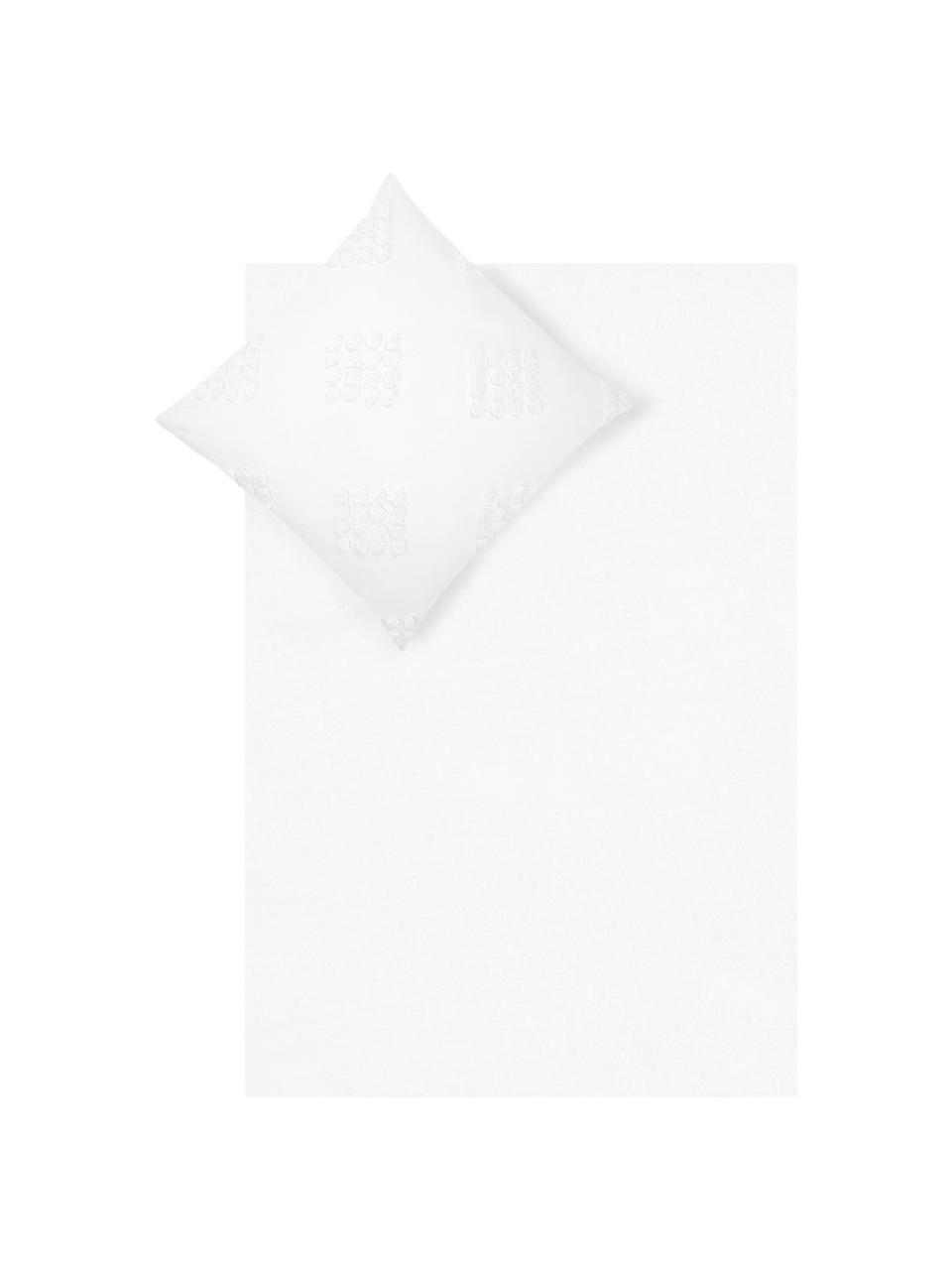Pościel z perkalu  z tuftowaną dekoracją Fia, Biały, 200 x 200 cm + 2 poduszki 80 x 80 cm