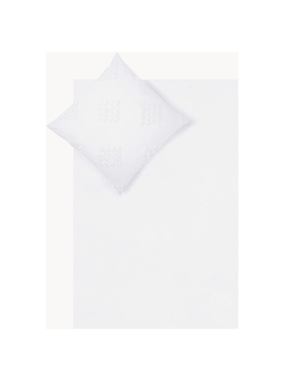 Pościel z perkalu  z tuftowaną dekoracją Fia, Biały, 135 x 200 cm + 1 poduszka 80 x 80 cm