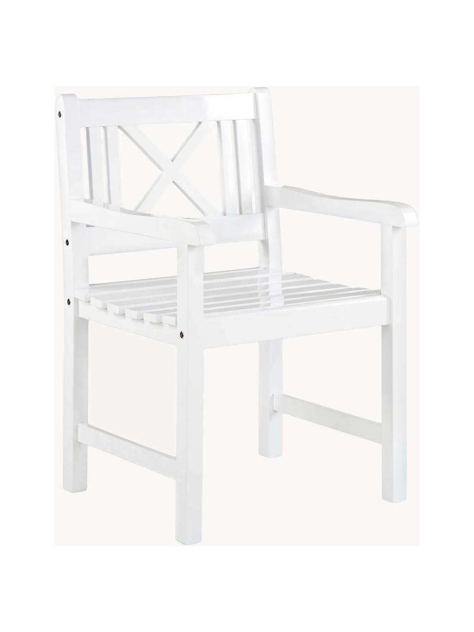 Krzesło ogrodowe z podłokietnikami  z drewna Rosenborg, Drewno mahoniowe, lakierowane, Drewno tekowe lakierowane na biało, S 59 x W 89 cm