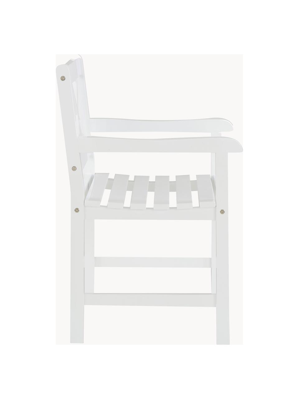 Silla con reposabrazos para exterior de madera Rosenborg, Madera de caoba pintada, Madera de teca pintado blanco, An 59 x Al 89 cm