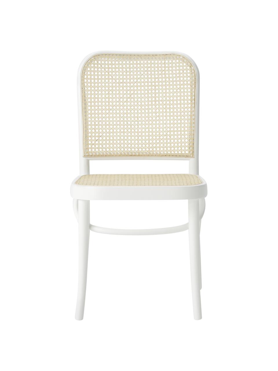 Chaise en cannage Franz, Bois de hêtre blanc laqué, rotin, larg. 48 x haut. 89 cm