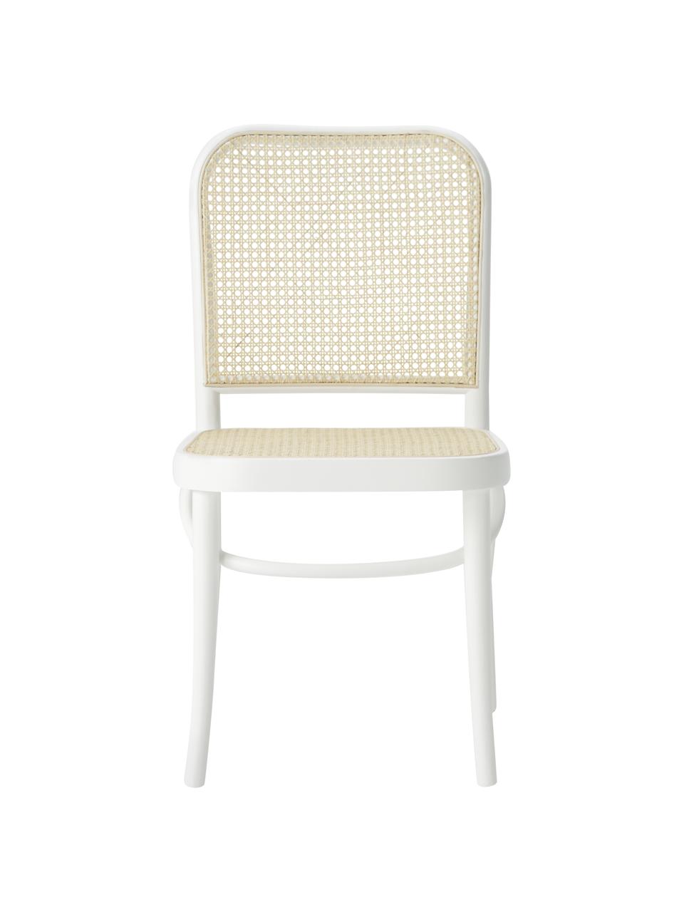Krzesło z drewna z plecionką wiedeńską  Franz, Stelaż: lite drewno bukowe, Biały, beżowy, S 48 x W 89 cm