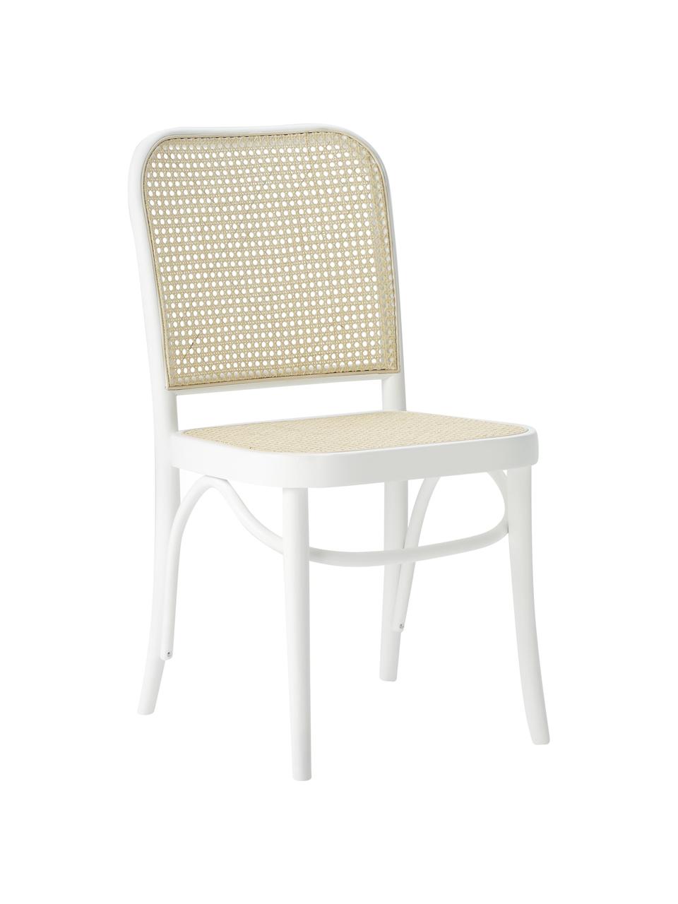 Sedia in legno con intreccio viennese Franz, Struttura: legno di faggio massiccio, Rattan, bianco, Larg. 48 x Alt. 89 cm