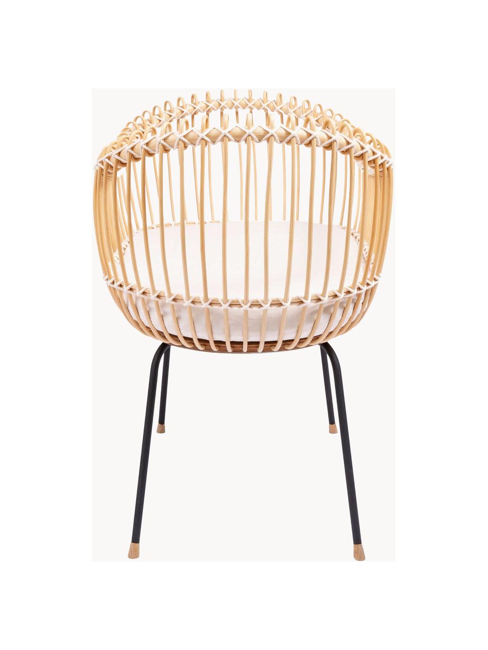 Handgefertigtes Stubenbett Lola aus Rattan, Korb: Rattan, Baumwollschnur, Gestell: Metall, Mangoholz, Matratze: Kokosfasern latexiert, Sc, Beige, Off White, B 51 x L 84 cm