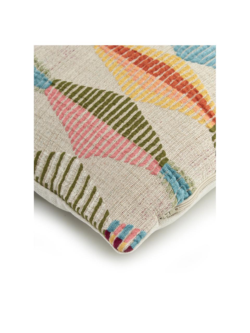 Kissenhülle Ipanema mit buntem Muster, Vorderseite: 74% Viskose, 14% Polyeste, Rückseite: 97% Polyester, 3% Polyami, Beige, Mehrfarbig, 40 x 60 cm