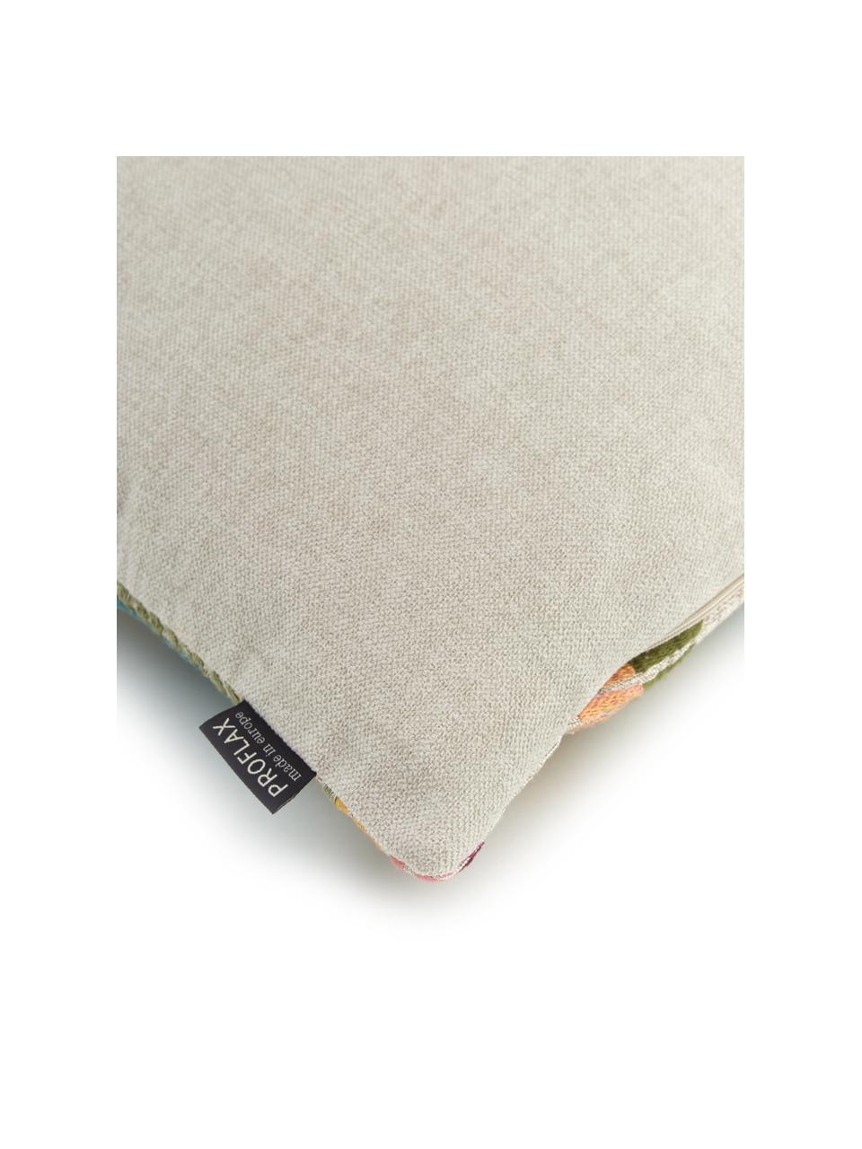 Kissenhülle Ipanema mit buntem Muster, Vorderseite: 74% Viskose, 14% Polyeste, Rückseite: 97% Polyester, 3% Polyami, Beige, Mehrfarbig, 40 x 60 cm