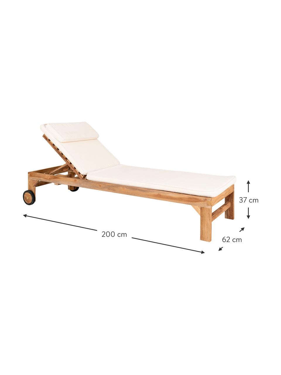 Bain de soleil en teck avec rembourrage Andorre, Bois de teck, blanc crème, larg. 200 x long. 62 cm