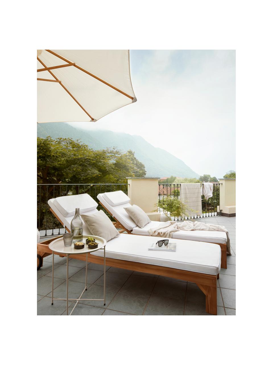 Bain de soleil en bois de teck avec rembourrage Andorre, Tissu blanc crème, bois de teck, larg. 200 x long. 62 cm