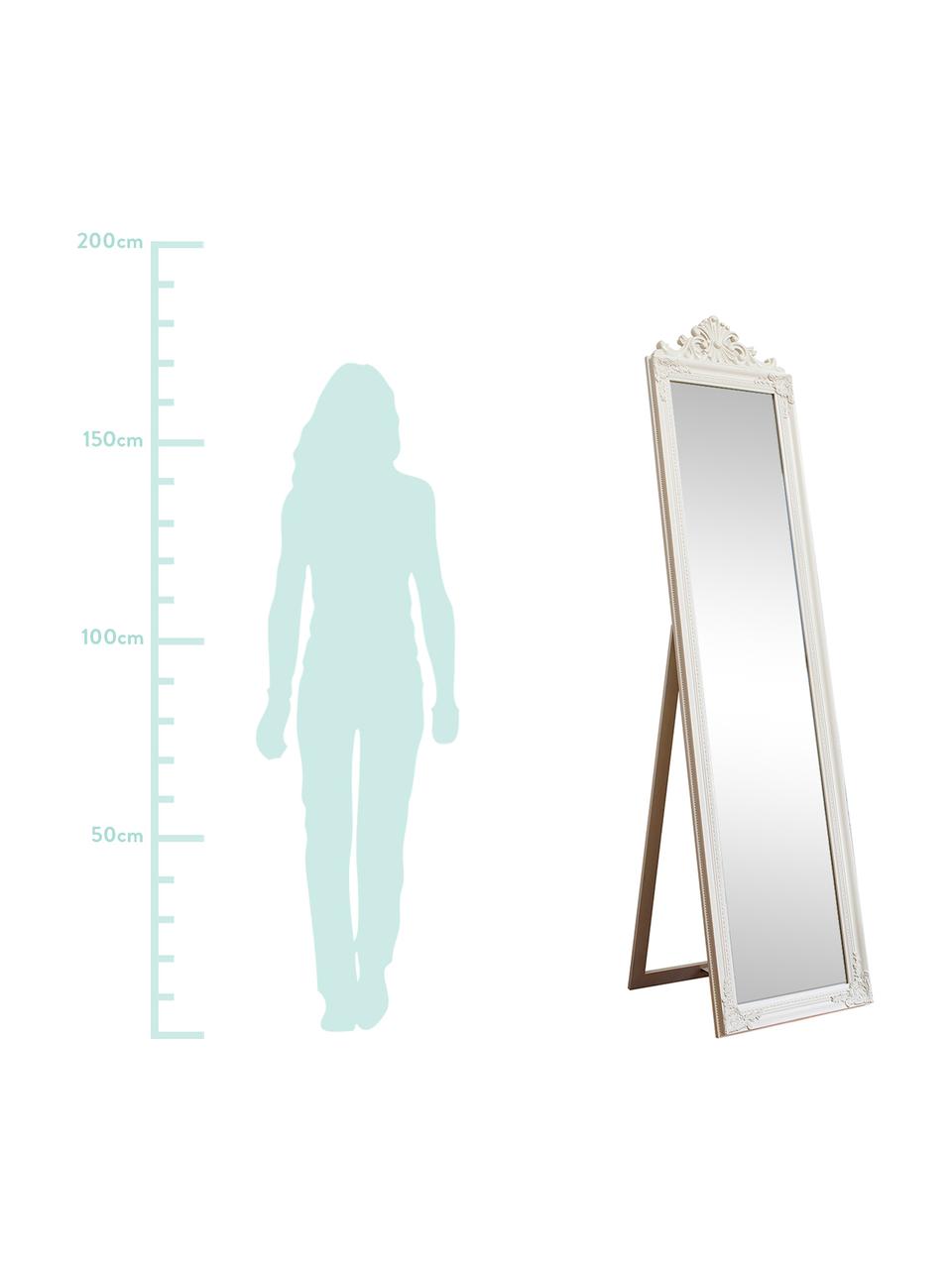 Standspiegel Lambeth mit Holzrahmen, Rahmen: Paulowniaholz, Polyresin,, Spiegelfläche: Spiegelglas, Weiß, 46 x 179 cm