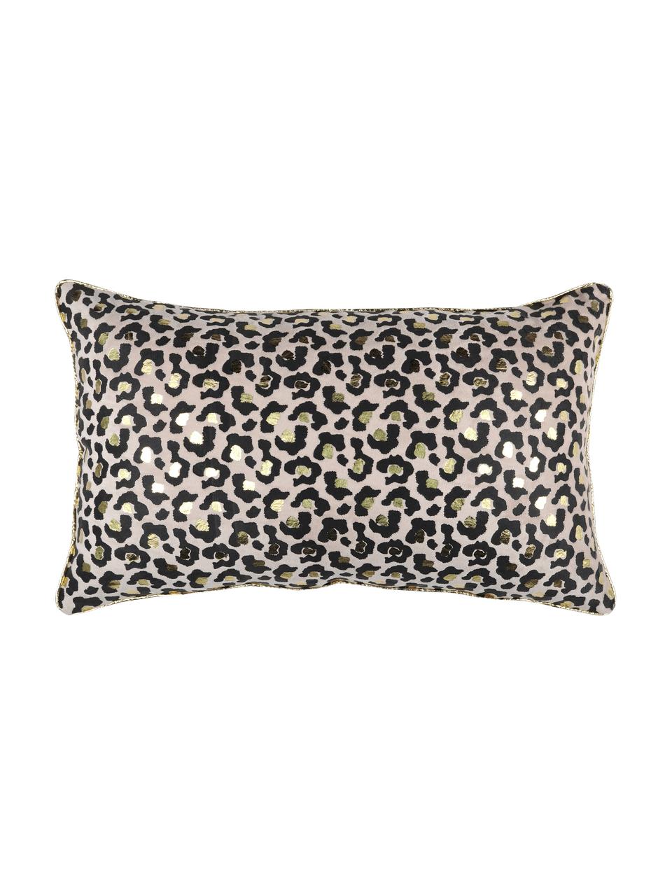 Coussin décoratif rectangulaire Jangal, Noir, beige, couleur dorée