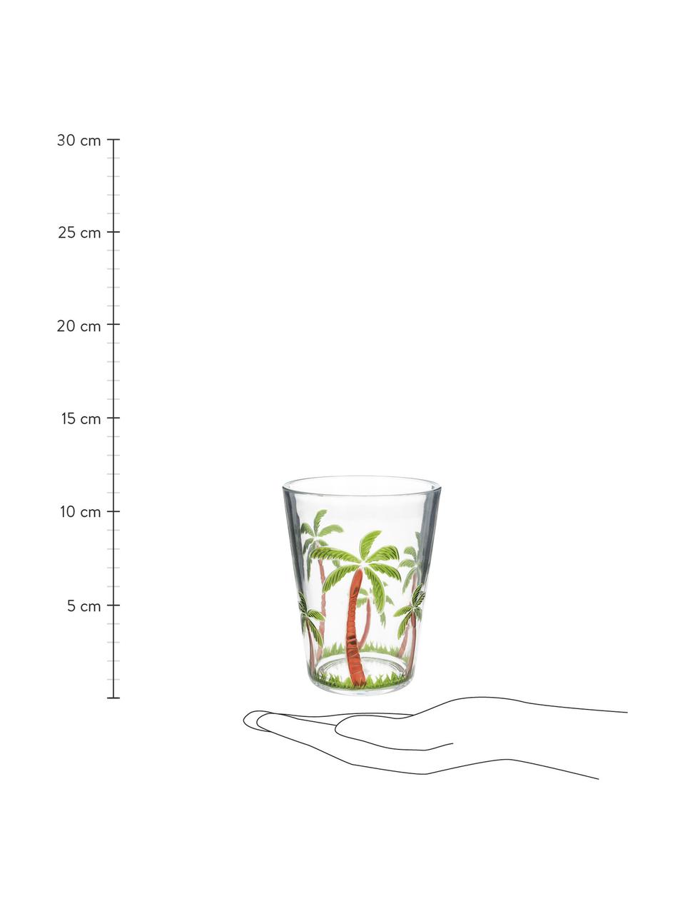 Bicchiere acqua in acrilico con motivo palme Gabrielle, Acrilico, Trasparente, verde, marrone, Ø 9 x Alt. 12 cm