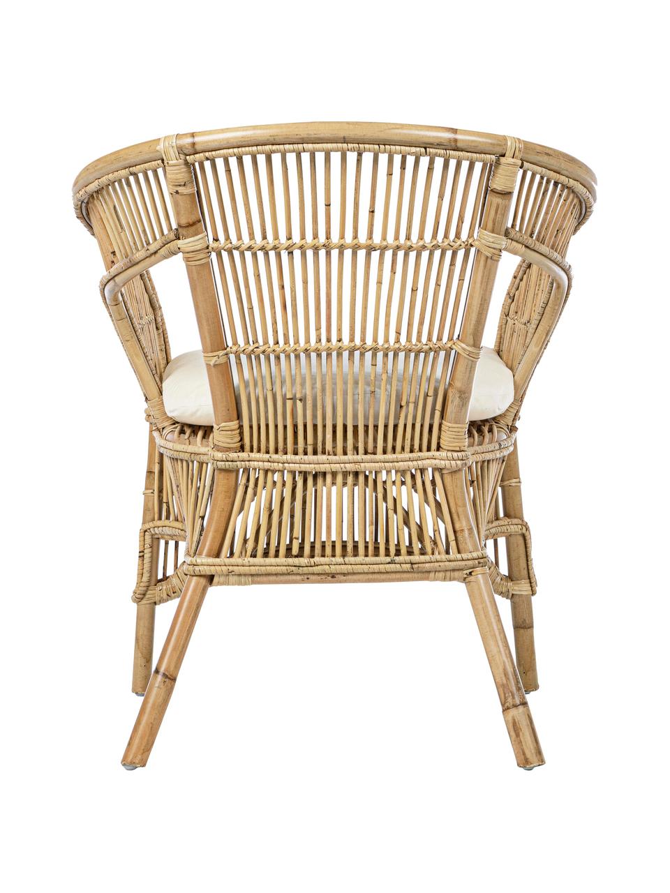 Krzesło z rattanu z poduszką Consuelo, Beżowa tkanina, rattan, S 68 x W 82 cm