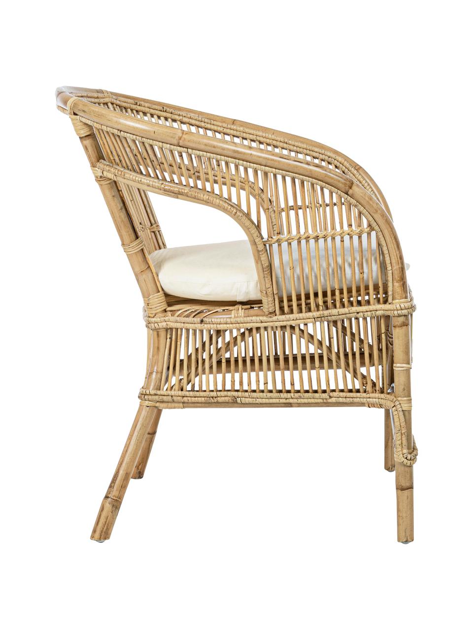 Silla de ratán Consuelo, con cojín, Tejido beige, marrón claro, An 68 x Al 82 cm