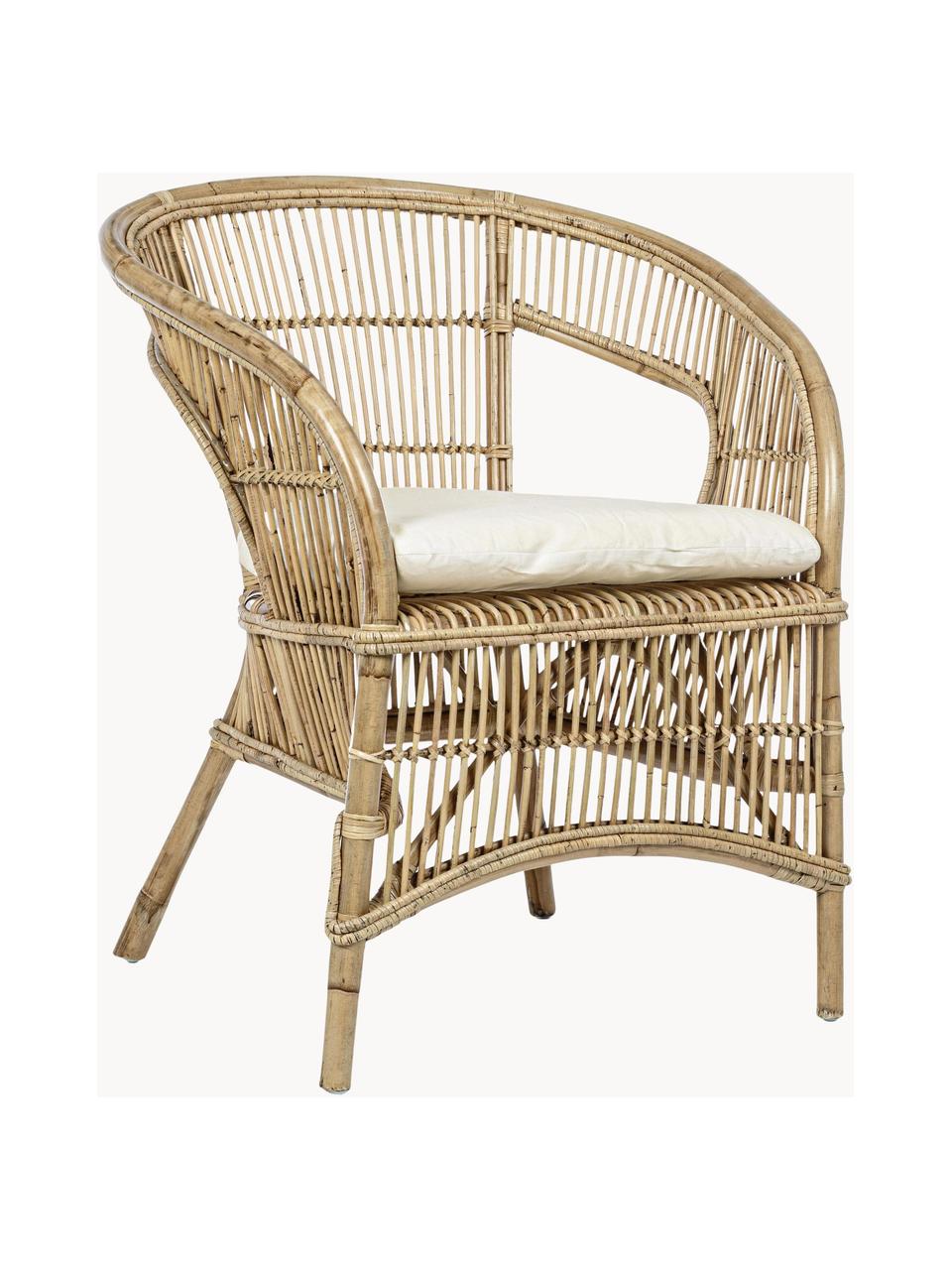 Sedia in rattan con cuscino Consuelo, Tessuto beige, marrone chiaro, Larg. 68 x Alt. 82 cm