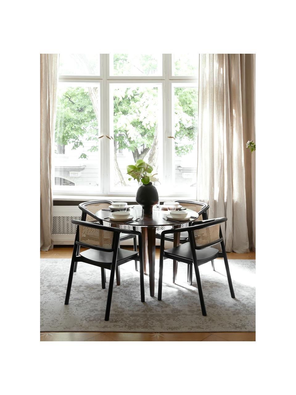 Židle s područkami a vídeňskou pleteninou Gali, Jasanové dřevo, černě lakované, ratan, Š 56 cm, H 55 cm