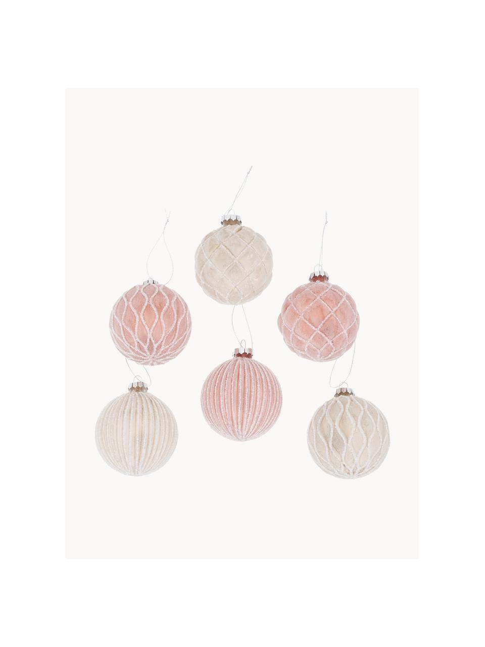 Kerstballen Taina, set van 12, Gelakt glas, Beige, roze, Ø 8 x H 8 cm