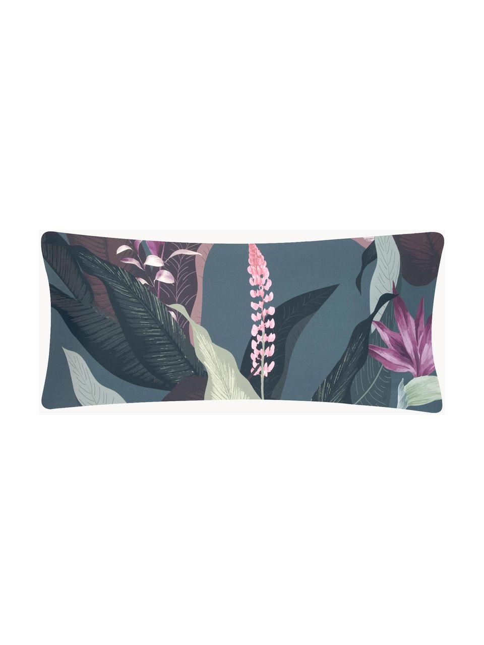 Funda de almohada de satén Flora, 45 x 110 cm, Gris oscuro con estampado de plantas, An 45 x L 110 cm