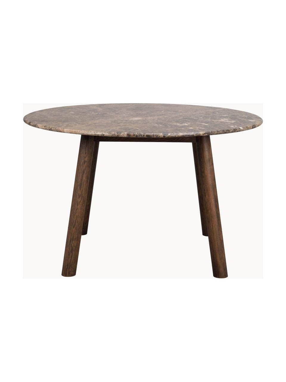 Table ronde en marbre Taransay, Ø 125 cm, Brun, marbré, bois de chêne, Ø 125 x haut. 75 cm