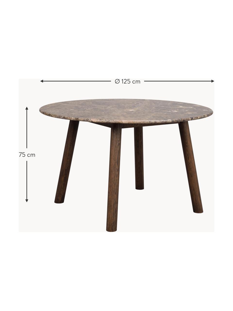 Okrúhly mramorový jedálenský stôl Taransay, Ø 125 cm, Hnedá, mramorovaná, dubové drevo, Ø 125 x V 75 cm