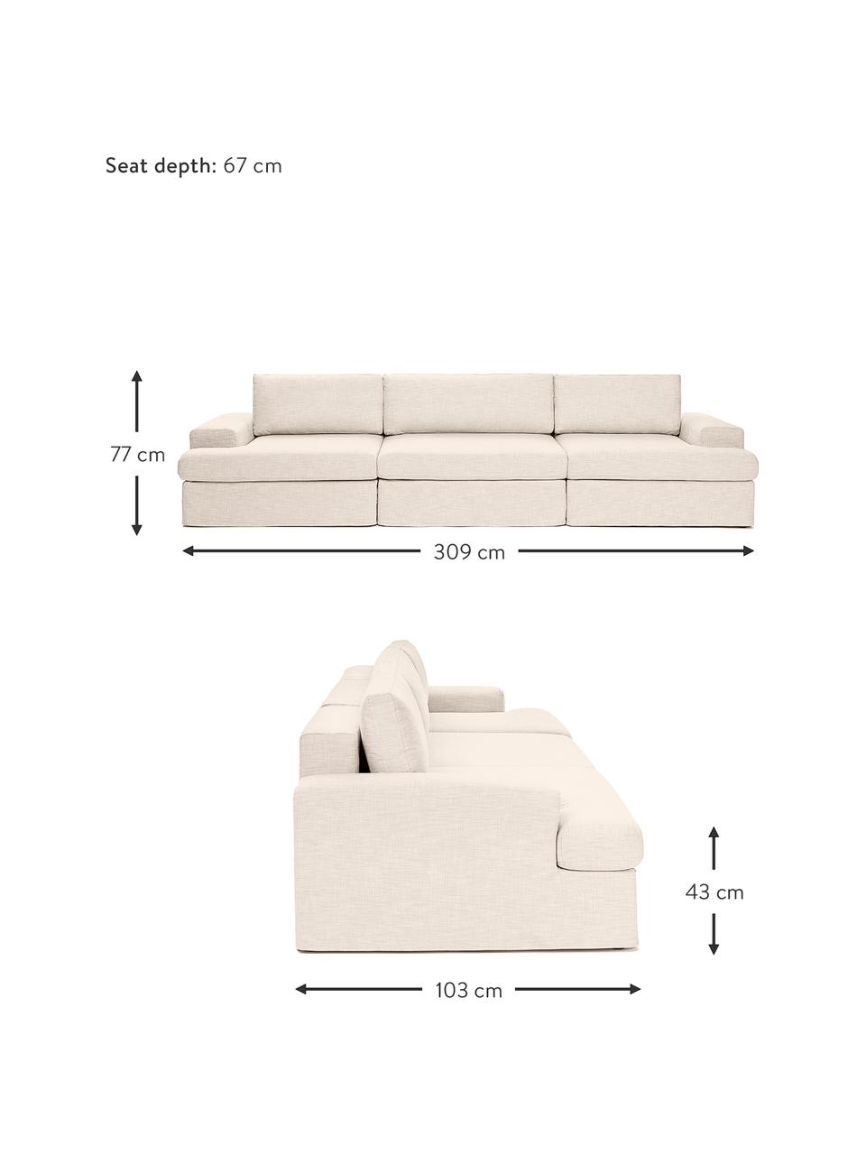 Canapé modulable 3 places Russell, Tissu beige, larg. 309 x haut. 77 cm
