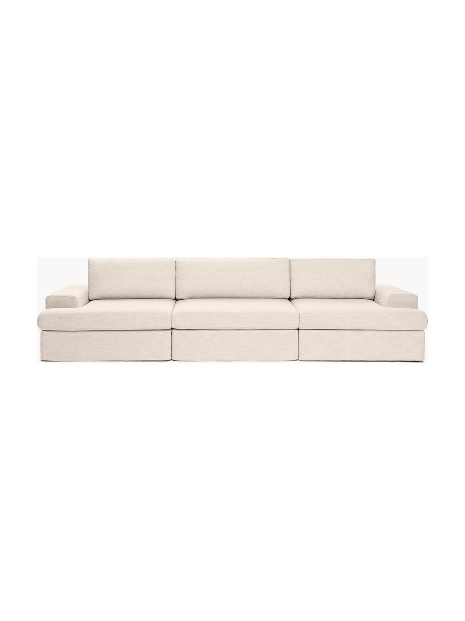 Modulares Sofa Russell (4-Sitzer) mit abnehmbaren Bezügen, Bezug: 100% Baumwolle Der strapa, Gestell: Massives Kiefernholz, Spe, Füße: Kunststoff Dieses Produkt, Webstoff Hellbeige, B 309 x T 103 cm