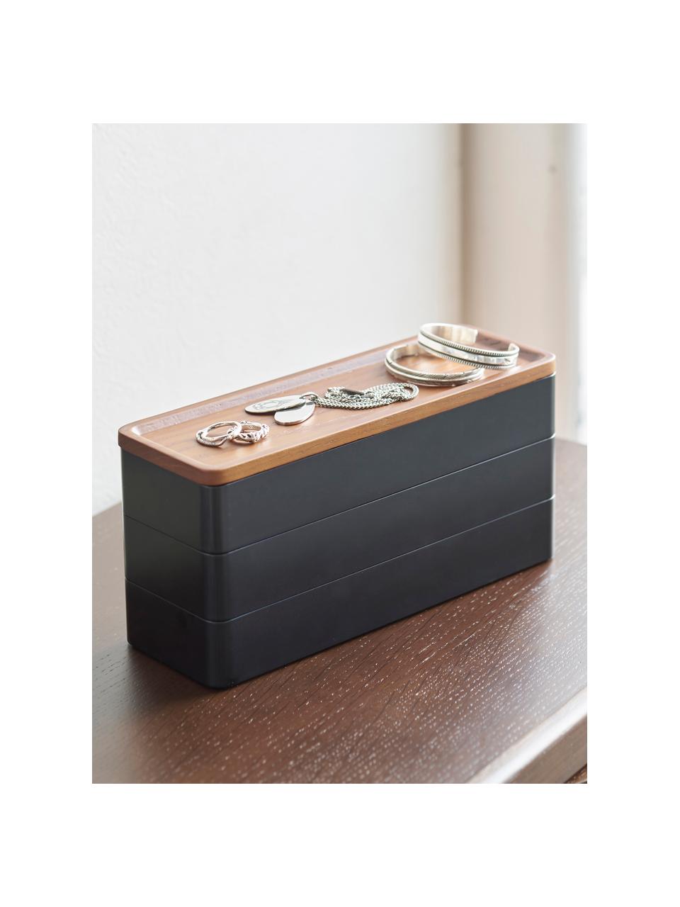 Coffret à bijoux avec couvercle Rin, 3 niveaux, Noir, bois foncé, larg. 24 x prof. 12 cm