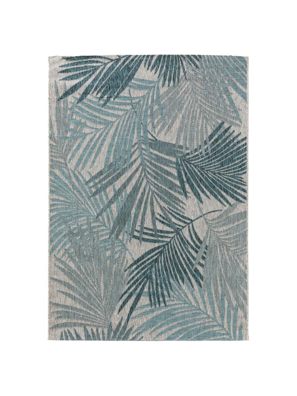 In- & outdoor vloerkleed Cleo met palmbladmotief, 90% polypropyleen, 10% polyester, Blauw, B 80 x L 150 cm (maat XS)