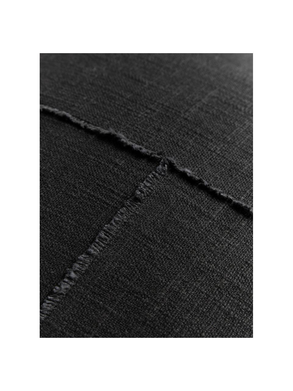 Bavlněný povlak na polštář s ozdobným prošíváním Terre, 80 % bavlna, 20 % len, Černá, Š 45 cm, D 45 cm