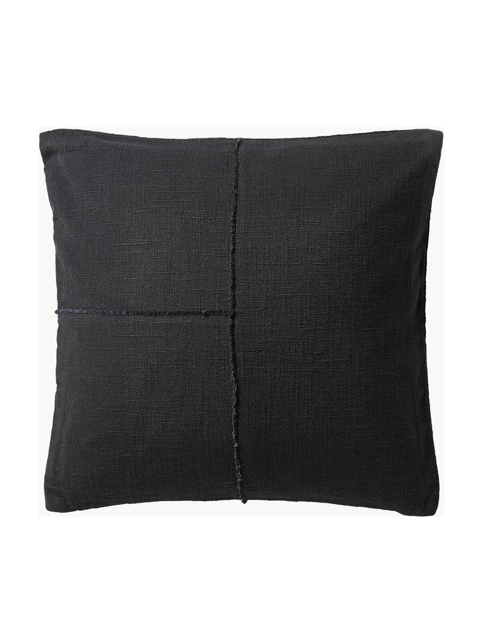 Poszewka na poduszkę z bawełny z przeszyciem Terre, 70% bawełna, 30% len, Antracytowy, S 45 x D 45 cm