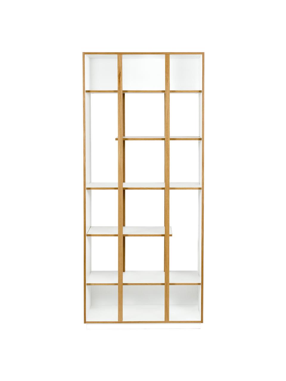 Regal Newbury aus Eichenholz, Gestell: Eichenholz, FSC-zertifizi, Einlegeböden: Mitteldichte Faserplatte , Weiß, Eichenholz, B 90 x H 210 cm
