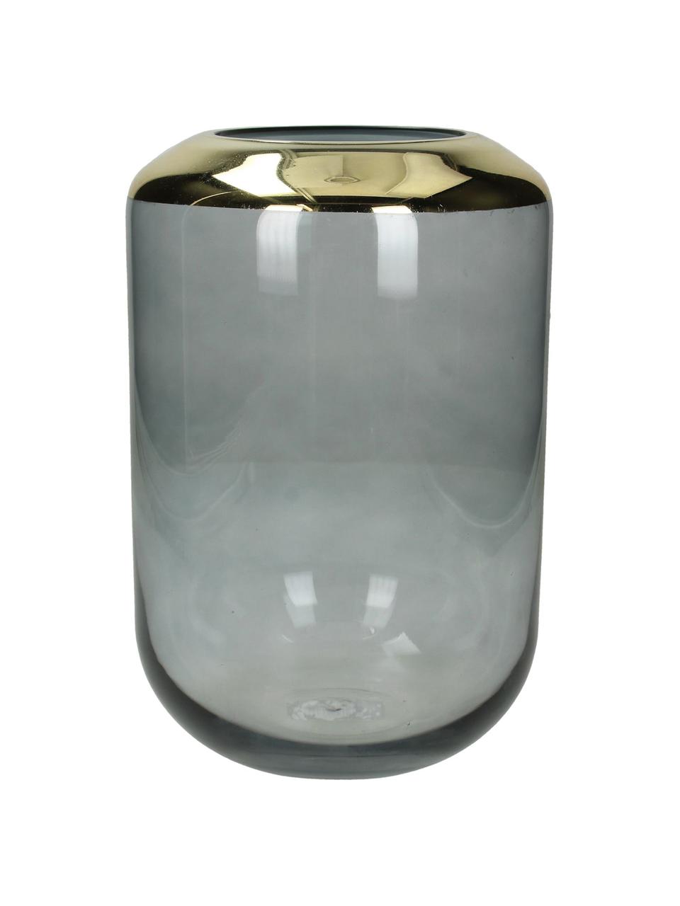 Glas-Vase Janak, Glas, Grau, transparent, Goldfarben, Ø 16 x H 25 cm