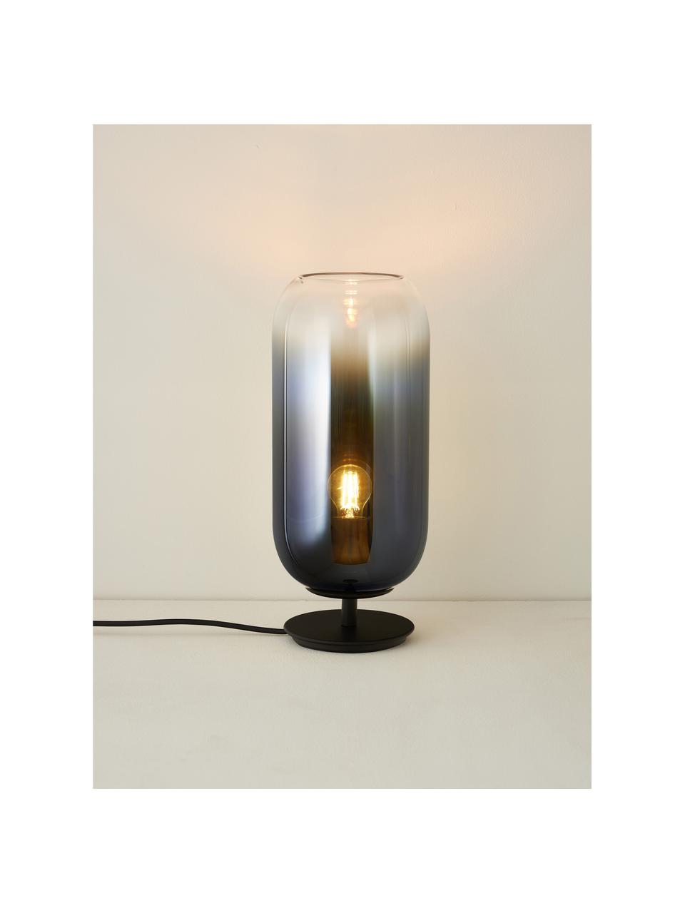 Lampe à poser soufflée bouche Gople, tailles variées, Bleu foncé, noir, Ø 21 x haut. 49 cm