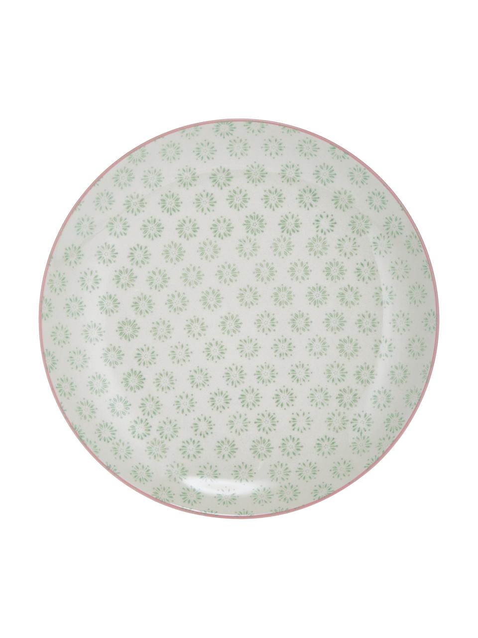 Assiettes plates peintes main Patrizia, 3 élém., Grès cérame, Blanc crème, vert, rouge, bleu, Ø 25 cm