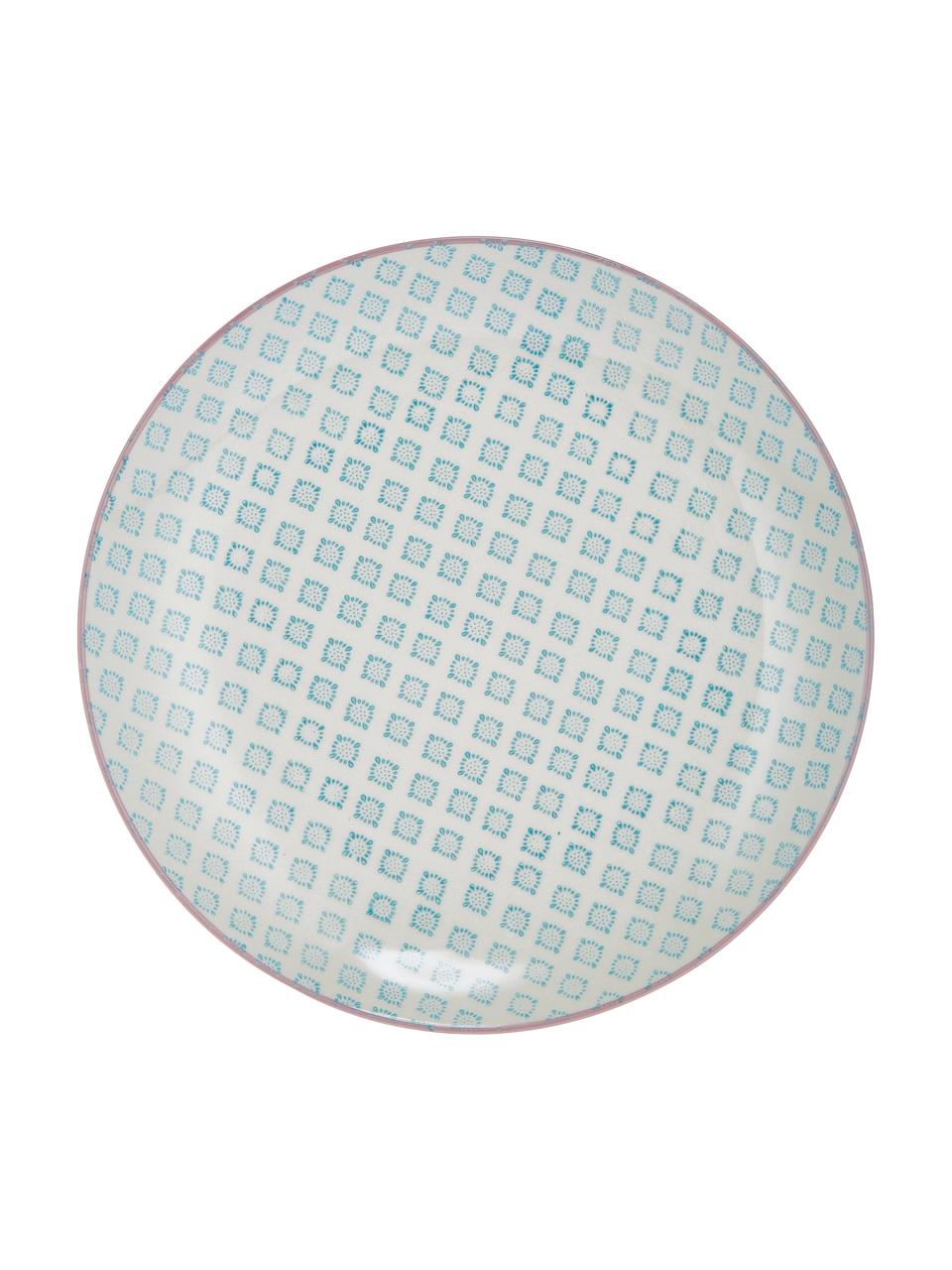 Handbemalte Speiseteller Patrizia mit verspieltem Muster, 3er-Set, Steingut, Cremeweiß, Grün, Rot, Blau, Ø 25 cm
