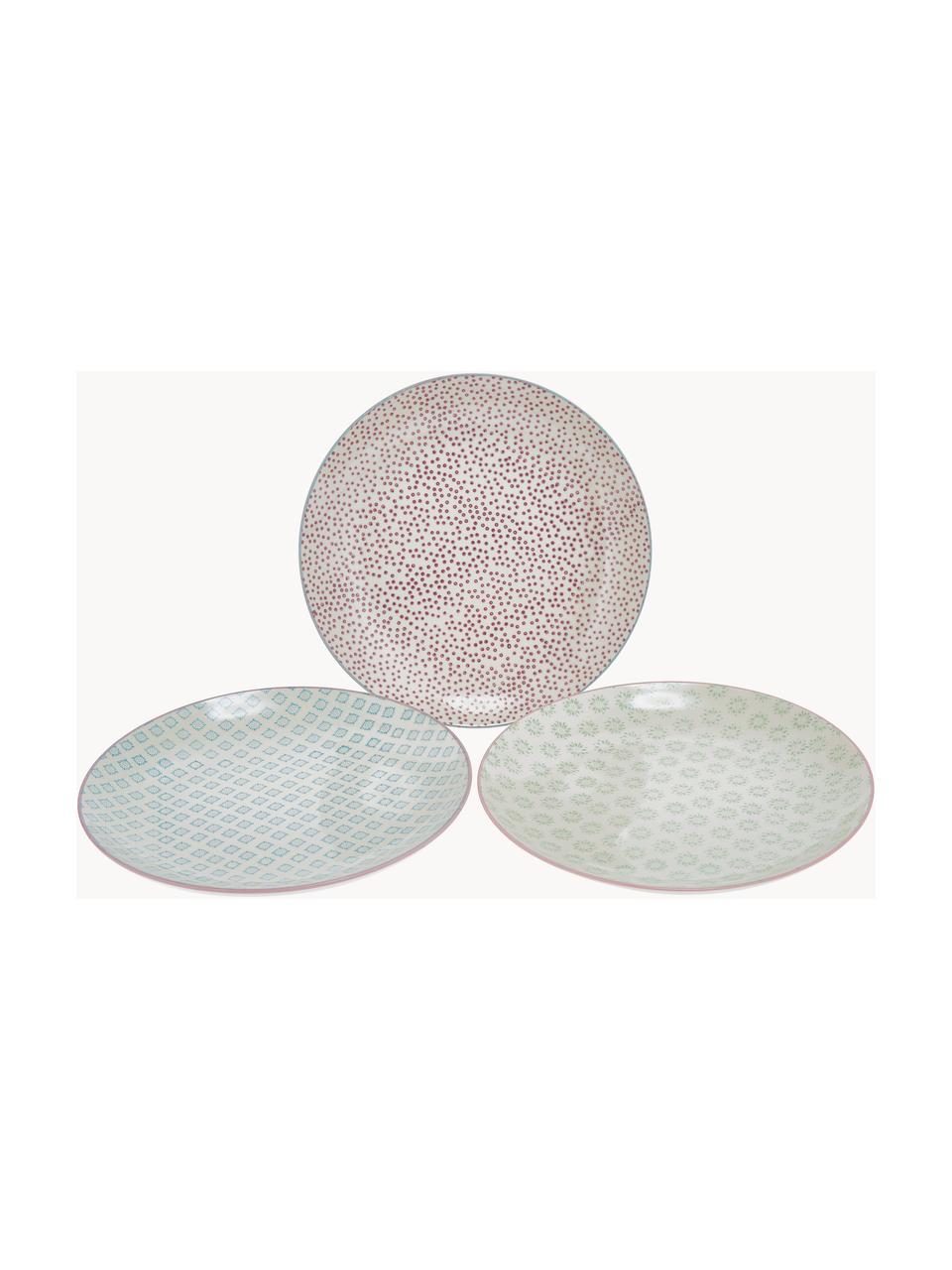 Assiettes plates peintes à la main Patrizia, 3 élém., Grès cérame, Blanc cassé, multicolore, Ø 25 cm