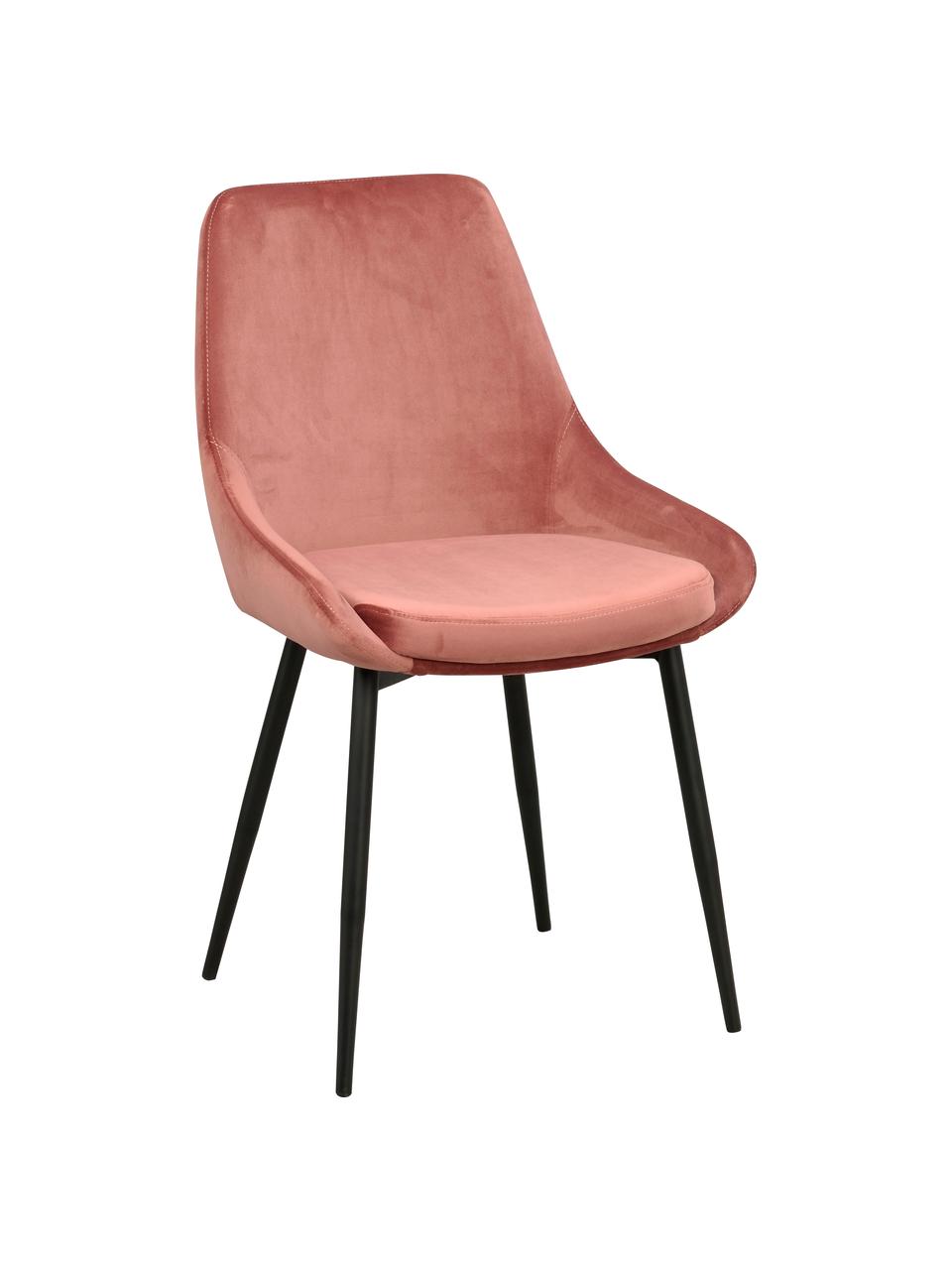 Krzesło tapicerowane z aksamitu Sierra, 2 szt., Tapicerka: aksamit poliestrowy Dzięk, Nogi: metal lakierowany, Bladoróżowy aksamit, S 49 x G 55 cm